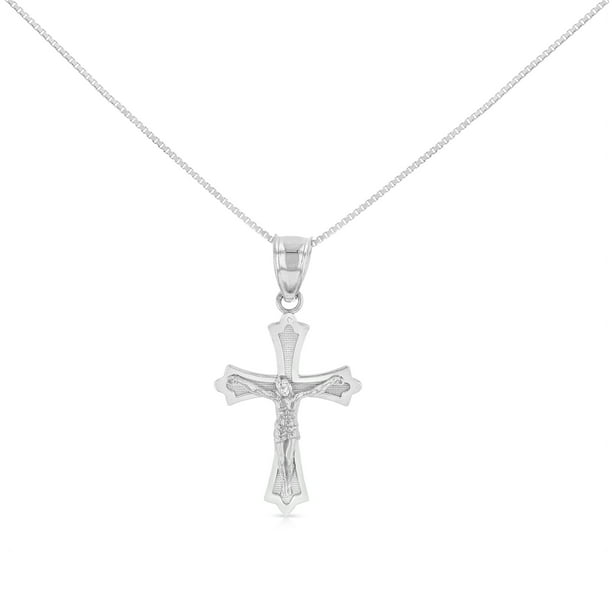 14k White Gold Cross Religious Charm Pendant 